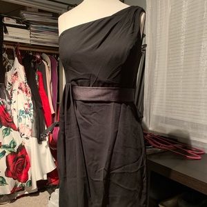 Short black chiffon one shoulder dress